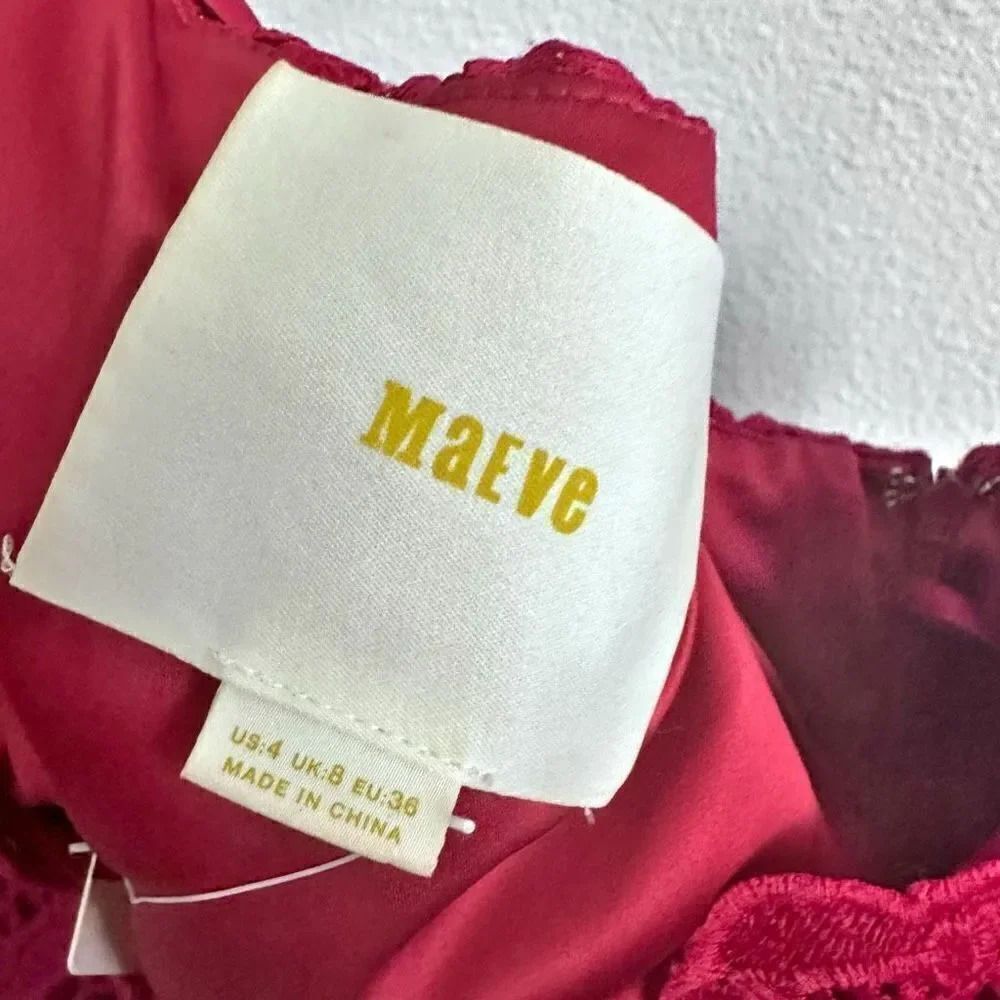 MAEVE x ANTHROPOLOGIE | NWT Red Lace Lined Cross Strap Babydoll Dress | Size 4 - Picture 9 of 12